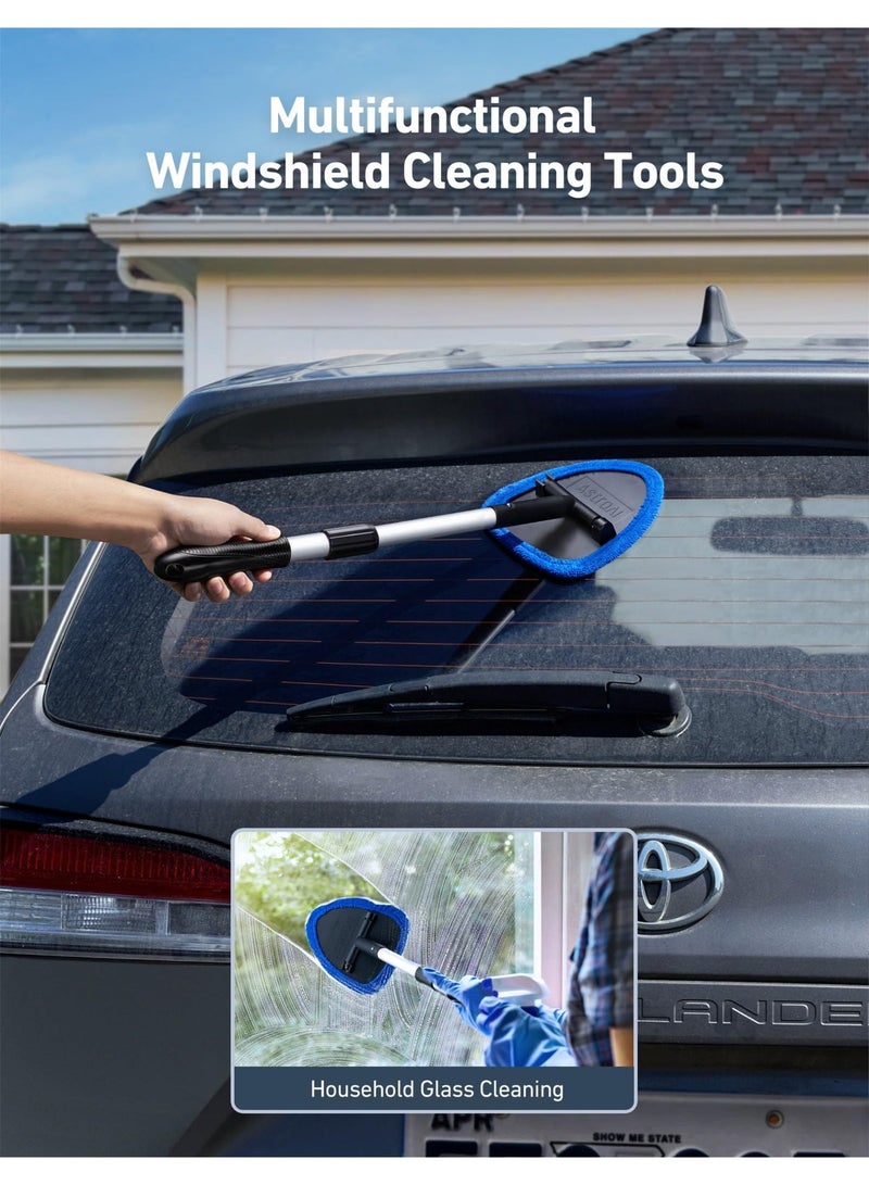 Windshield Cleaner Tool with Extendable Handle, Car Interior Detailing Cleaning Kit, 1 Spray Bottle and 4 Microfiber Pads, Auto Glass Wiper Brush Kit Blue - Image 2